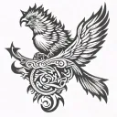 phoenix with arm band with three arrows pointing tattoo design idea
