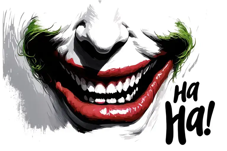 joker smile wide composition with ha ha" written tattoo design idea