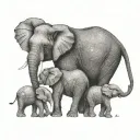 Mama Elephant And three children one girl two boys  tattoo design idea