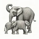 Mama Elephant And three children one girl two boys  tattoo design idea