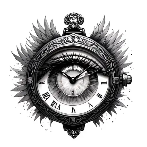 Angel San Miguel and an eye -shaped watch tattoo design idea
