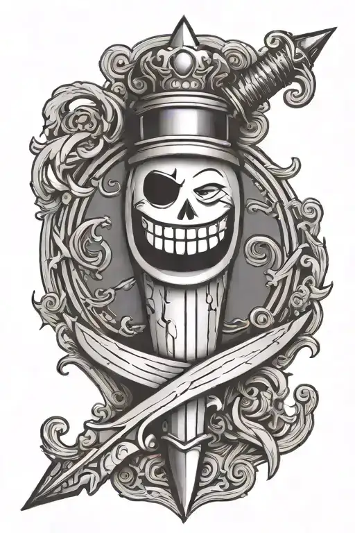 a dagger with a smiley face on the blade and pommel tattoo design idea
