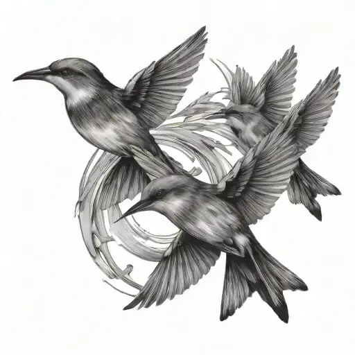 fine line 3 flying birds tattoo design idea