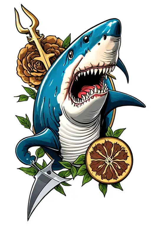 shark, trident and coffee  tattoo design idea