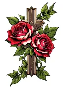 cross with three roses  tattoo design idea