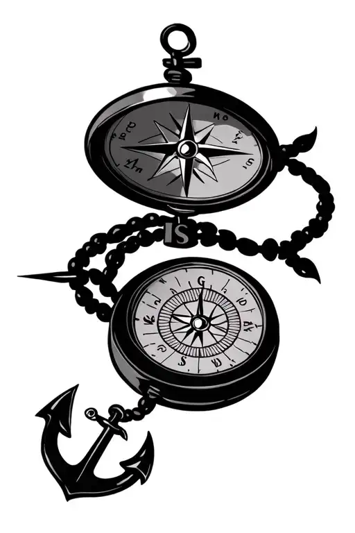 compass with the coordinates and a anchor connected tattoo design idea