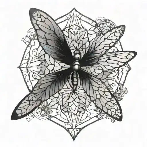 metatron's cube dragonfly goddess tattoo design idea