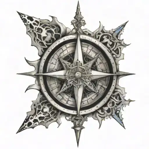 Create a design for a compass rose tattoo inspired by the work of Hans Ruedi Giger. tattoo design idea