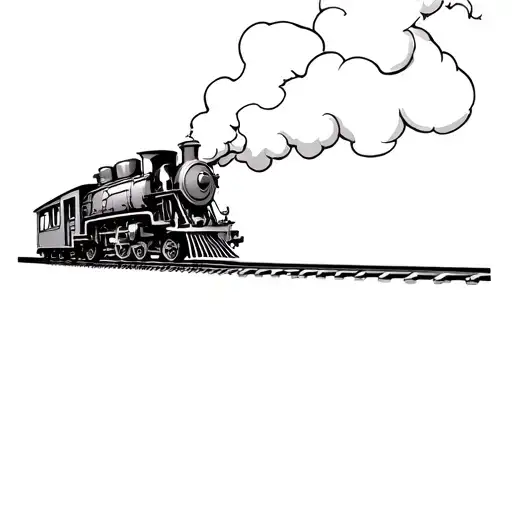 steam train going on tracks fading tattoo design idea