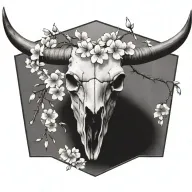 realistic longhorn skull with cherry blossoms tattoo design idea