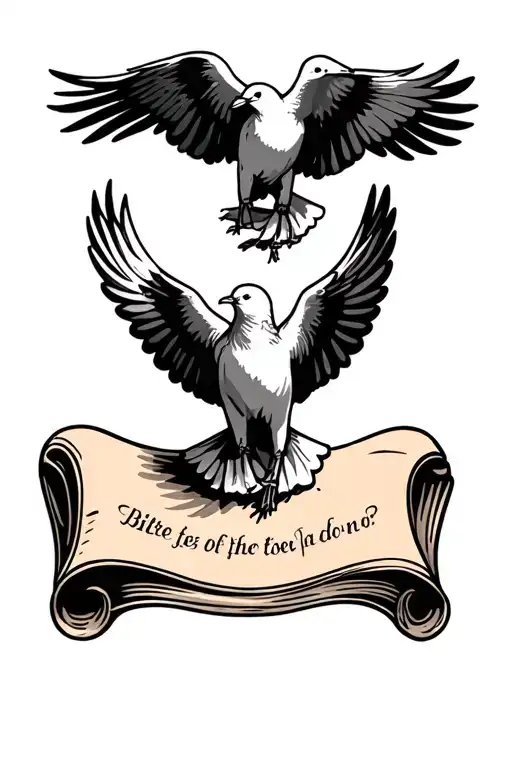 acts 16 31 on a scroll being pulled up by 3 doves tattoo design idea