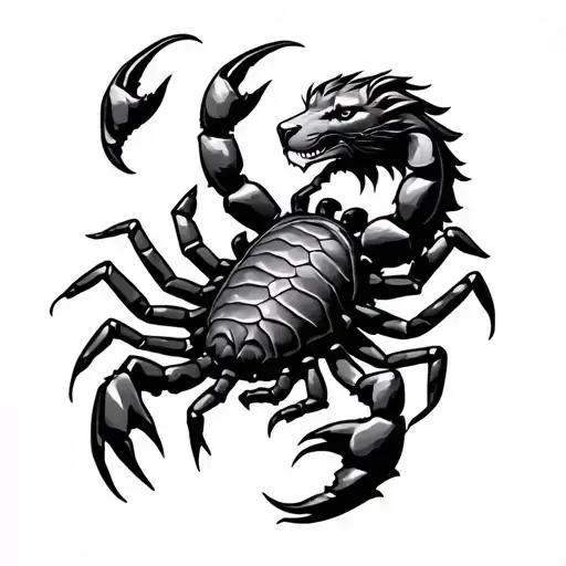 lion scorpion Libra zodiac sign intertwined tattoo design idea