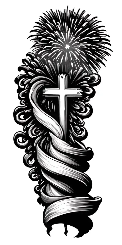 fireworks exploding with a cross in the middle tattoo design idea