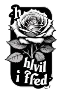 a medium big rose with text under saying "hvil i fred" tattoo design idea