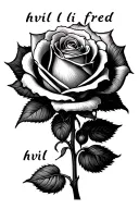 a medium big rose with text under saying "hvil i fred" tattoo design idea
