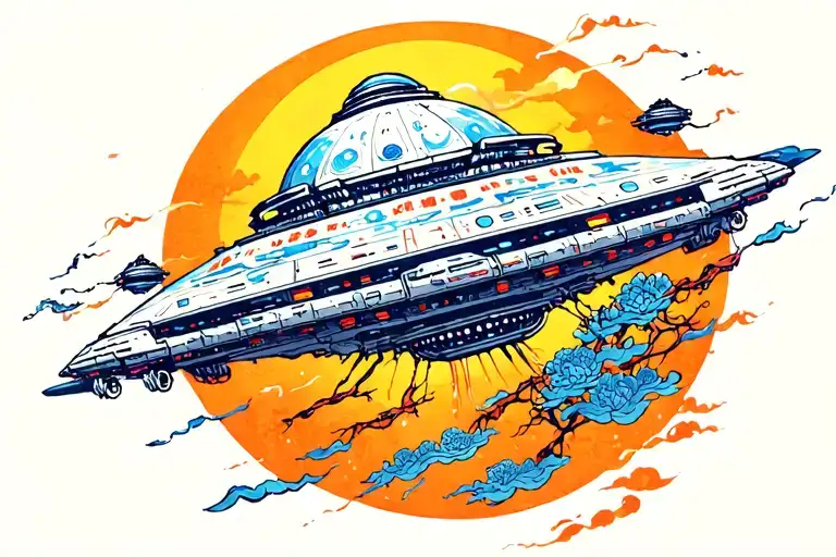 Alien spaceship abducting tattoo design idea