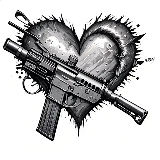 heart made from AR-15 parts tattoo design idea