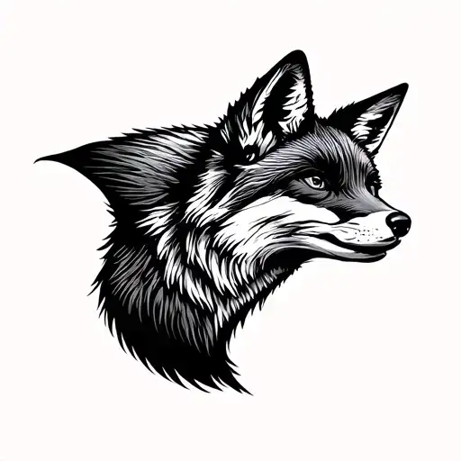 I want a empty fox black silhouette just made of an outline. The inside should be filled with a panoramic view on the sa tattoo design idea