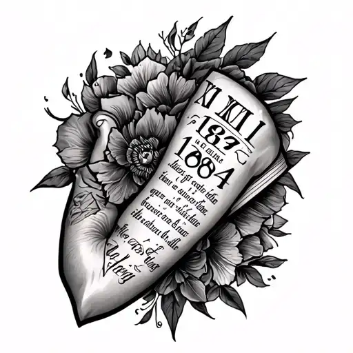 attoo art half sleeve with the Roman numeral of 1981 and 1984 and a bible quote in front arm  tattoo design idea