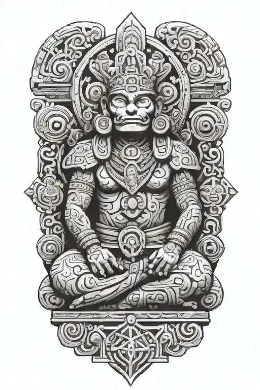 mayan god itzamná sitting cross legged tattoo design idea