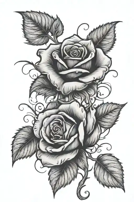 A red rose with a bent branch and ruffled leaves tattoo design idea