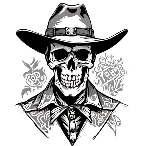 American trad cowboy skeleton tattoo design idea