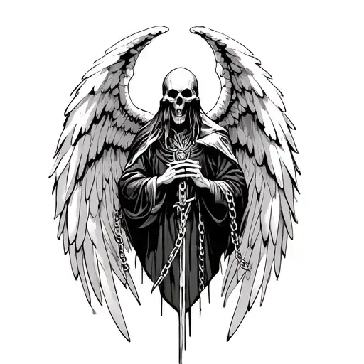 azrael, angel of death, chains tattoo design idea