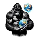 Gorilla with the world in his hand and  a one shed tear  tattoo design idea
