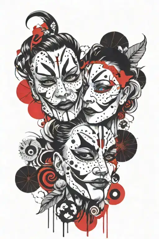 Comedy drama theatre masks tattoo design idea
