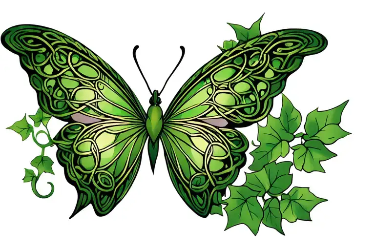 celtic butterfly with ivy leaves tattoo design idea