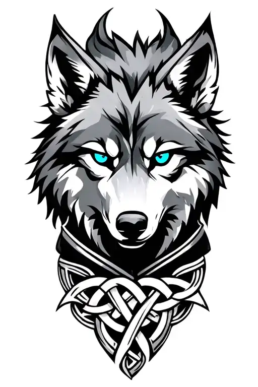 wolf with blue eyes on armor tattoo design featuring Celtic trinity knot  tattoo design idea