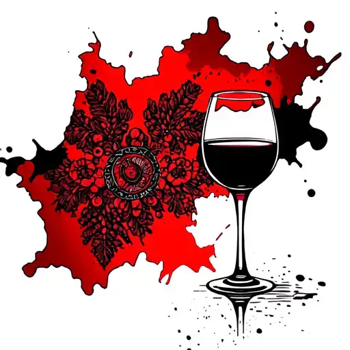 Moldova map, vine with a glass of wine and Moldavian embroidery tattoo design idea