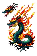 Japanese dragon with sakura and fire flames tattoo design idea