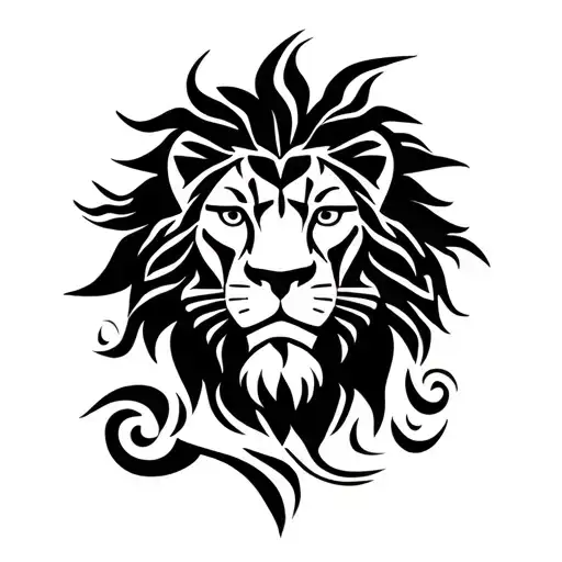 On the left breast of a lion tattoo in the Polynesian style, he looks directly with a wise vgzlyad, on the left shoulder of the Polynesian style of tattoos tattoo design idea
