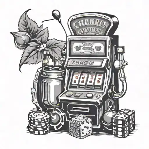 slot machine, cherries, diamond, bar, 777, poker chips, cards, dice tattoo design idea