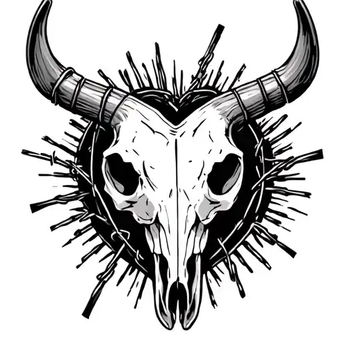 bull skull barb wire heart shaped tattoo tattoo design idea