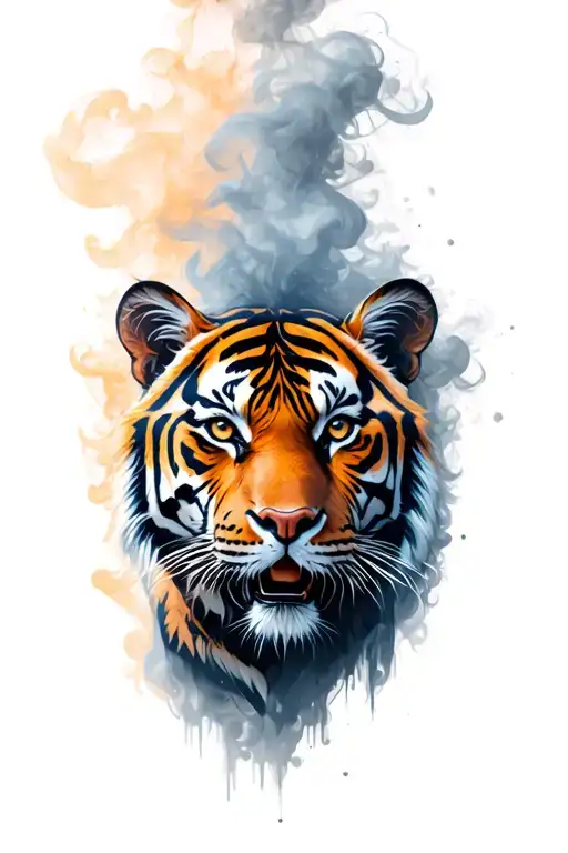 tiger head from side view surrounded by smoke fog tattoo design idea