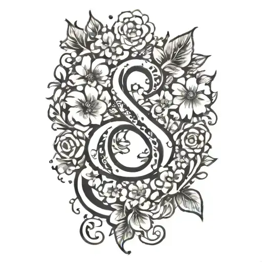 ampersand with flowers around it tattoo design idea