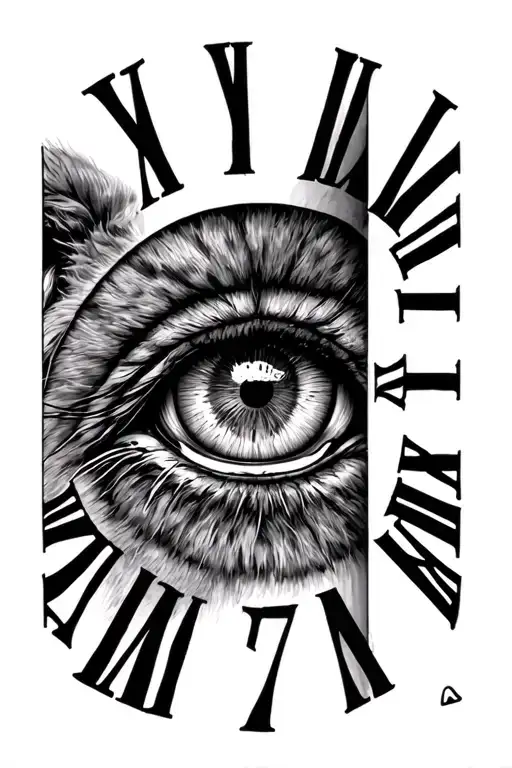 half human eye, half lion eye, 17 in roman numeral. It has to be something that breeds hope, confidence and silent power tattoo design idea