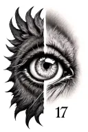 half human eye, half lion eye, 17 in roman numeral. It has to be something that breeds hope, confidence and silent power tattoo design idea