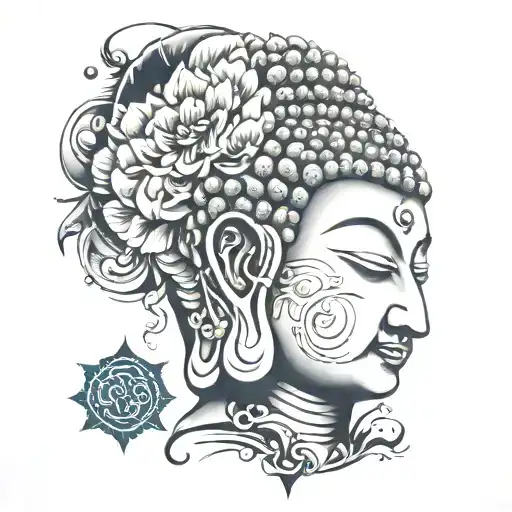 Buddha head galaxy tattoo design idea