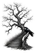 dead tree, crow and staircase tattoo design idea