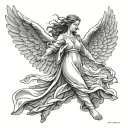 Custom text for your request:A majestic angel with large, outstretched wings in a dramatic pose. I tattoo design idea