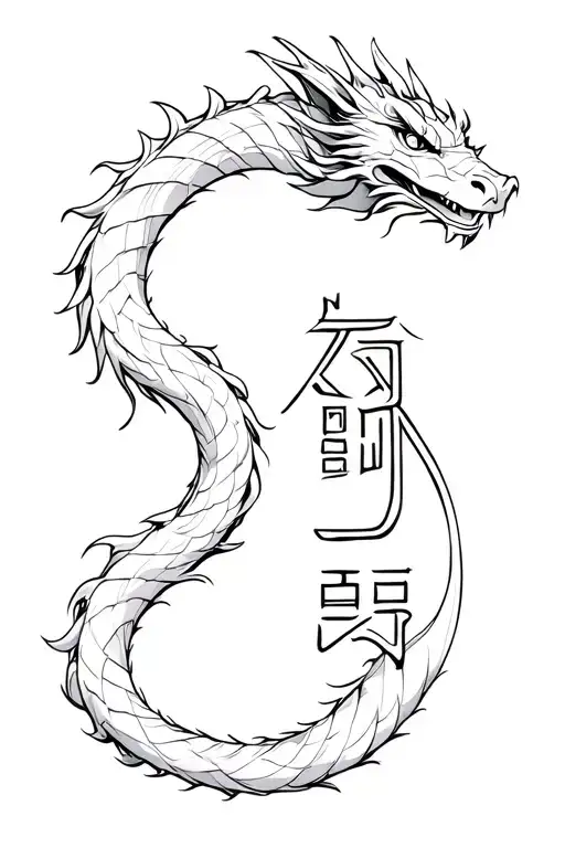 A Korean style dragon wrapped around a Fehu rune or the character for good luck. tattoo design idea