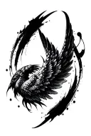 High contrast brush-like strokes dark aesthetic surrealist gothic blackwork wings ornamental abstract sigilism tattoo design idea