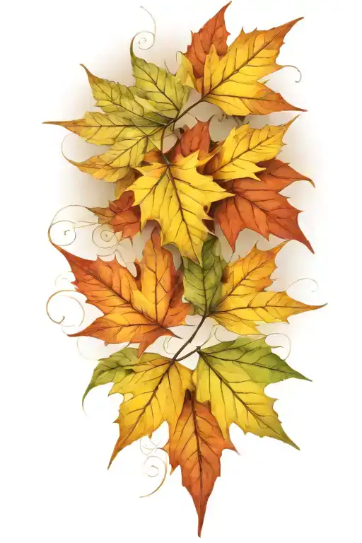 autumn leaves blowing in the wind tattoo design idea