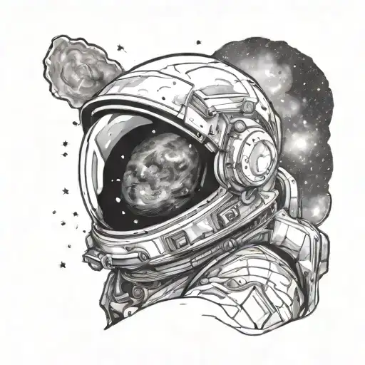 an astronaut and in the reflection of his helmet you see one large Milky Way galaxy  tattoo design idea