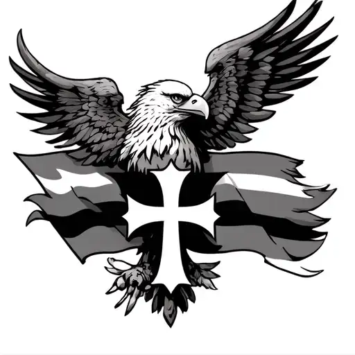 Eagle and Cross with Assyrian Flag embedded inside tattoo design idea