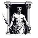 Adonis Greek god classical style with spear in hand and pillars in background  tattoo design idea