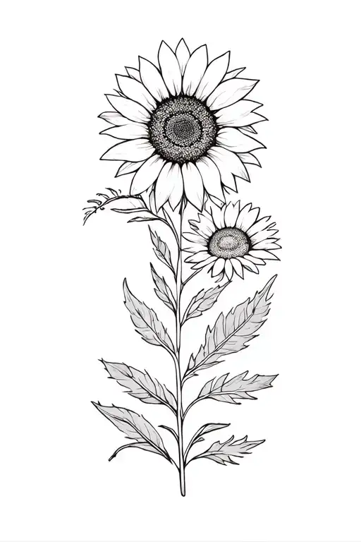 Slavic patterns inkluding  sunflowers and chamomile and birch leaves  tattoo design idea